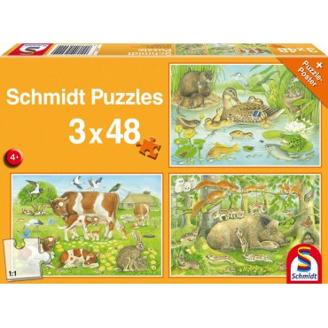 puzzle schmidt 3x48 familles d animaux 