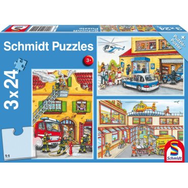 puzzle schmidt 3x48 pompiers et police 